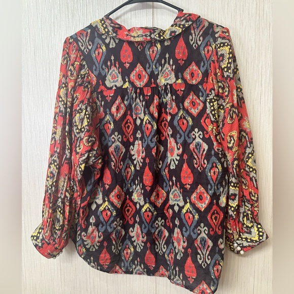 Anthropologie Forever That Girl Ikat Paisley Contrast Print Button Down - Picture 2 of 7